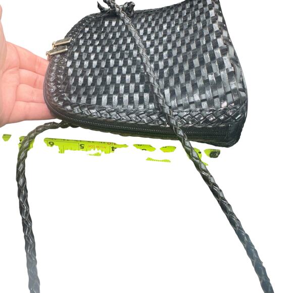 Vintage CEM Black Woven Leather Crossbody Bag Made in Brazil Braided Strap C E M - Picture 11 of 11